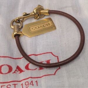 Coach Brown Leather Bracelet with Gold Tag
